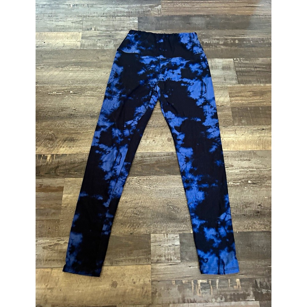 Awesome J Women's Tie Dye Ankle Leggings Black Blue One Size Poly Spandex